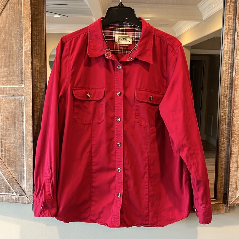 CE Schmidt Red Button Down Workwear Womens Xl Cotton Shirt Fit for Her